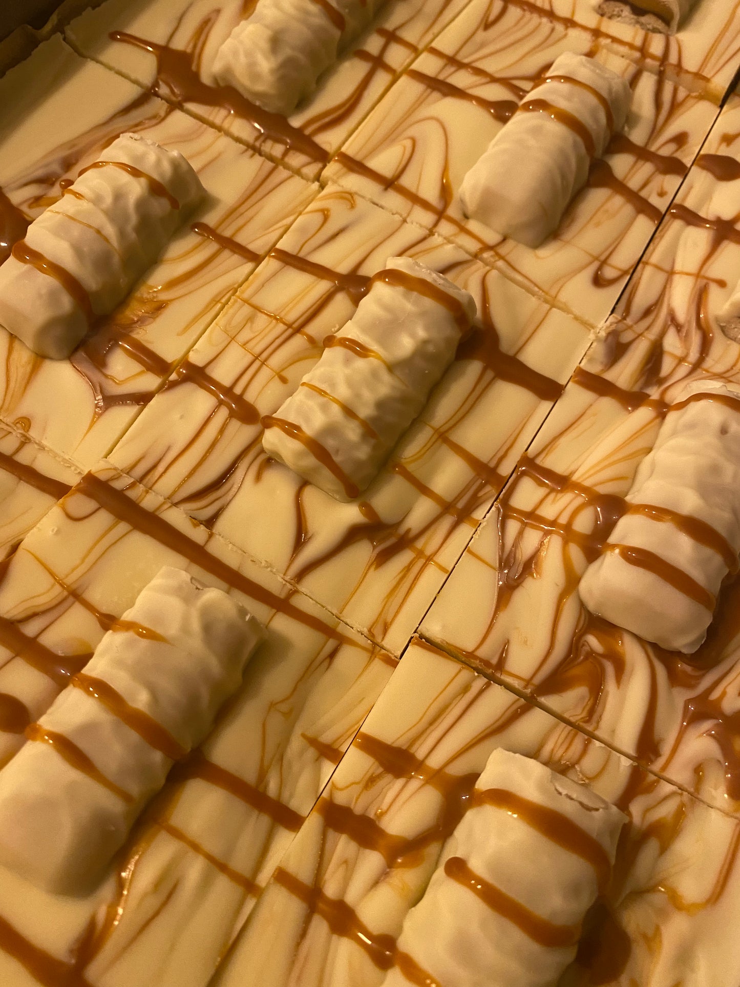 Milkybar and White Twix with caramel drizzle